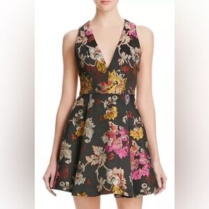 Sleeveless V-Neck Black Multi Color Embroidered Floral Fit & Flare Dress Size 4